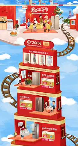 美的冰箱 家电 3C数码 家用电器 年货节 腊八抢年货 天猫首页活动专题页面设计