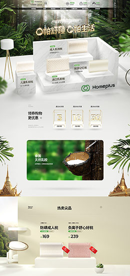 homeplus 家居日用 日用百货 乳胶枕头 天猫店铺首页设计