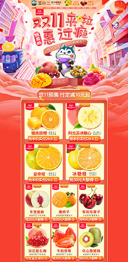 王小二 食品 零食 酒水 水果 双11预售 双十一来了 天猫首页活动专题页面设计