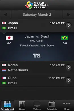 WBC世界棒球经典赛官方应用程序手机界面设计