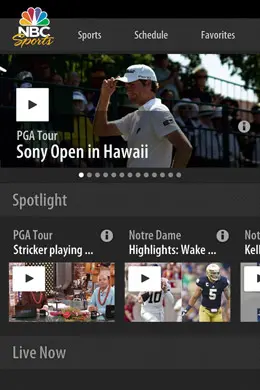 NBC体育直播应用手机界面设计