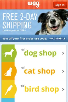 Wag宠物购物网站手机应用界面设计