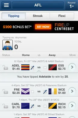 footytips体育赛事指南手机应用界面设计